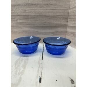 PYREX 463 175ml Cobalt Blue Custard Dishes Cups 3-Ring Design 6 OZ Lot Of 2